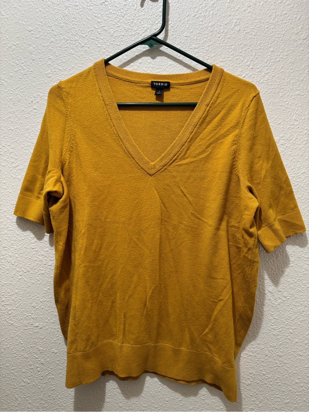 torrid V-Neck Short Sleeve Sweater in Mustard